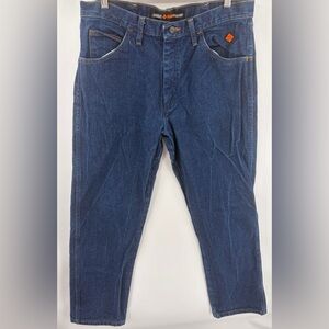 Wrangler flame resistant men’s relaxed fit dark wash jean work size 34x32